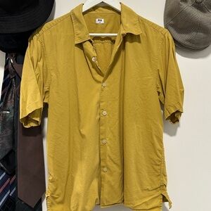 Yellow short sleeve button up shirt